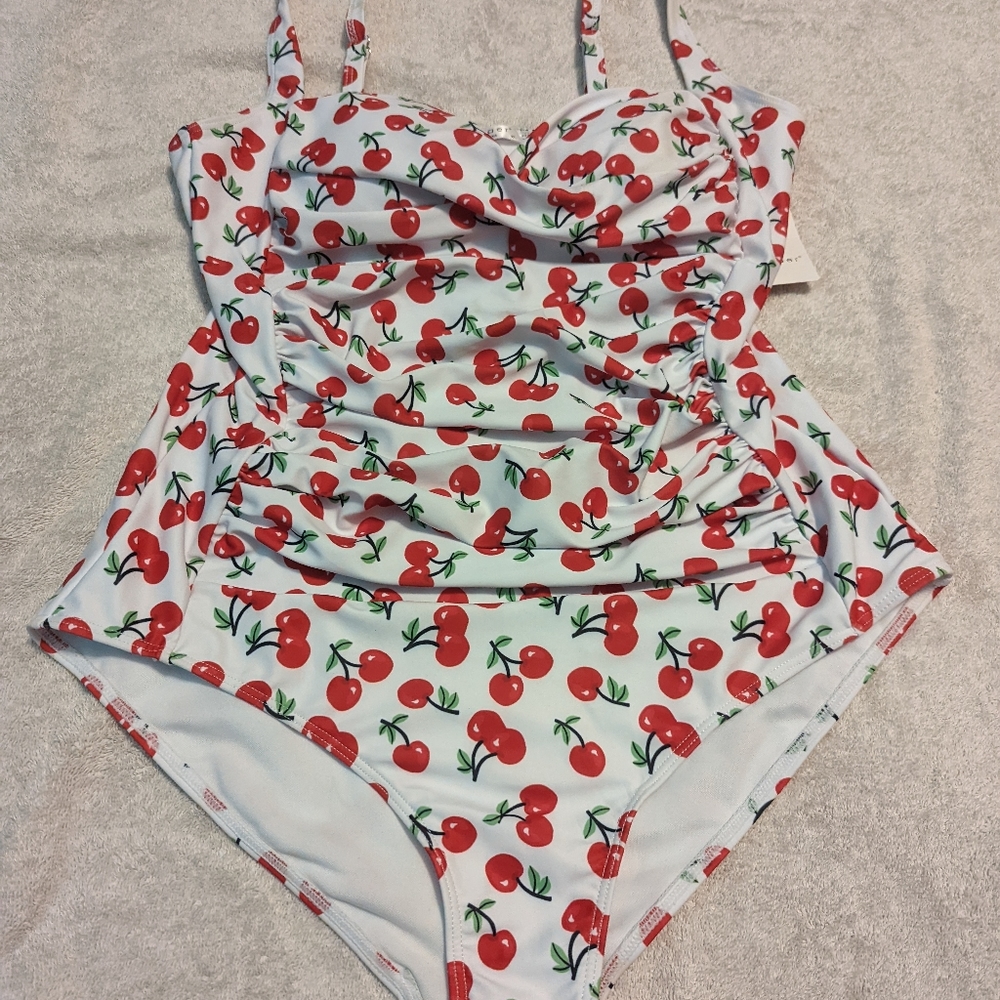 Cherries swimwear one piece ruched size XLarge